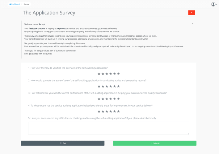 Audit web application survey page