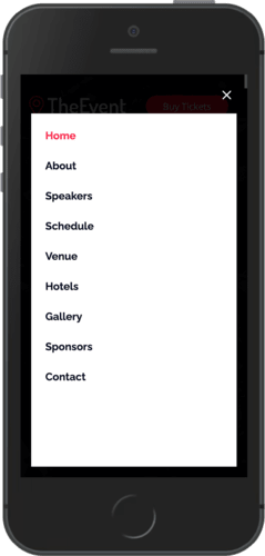 Conference web application mobile menu
